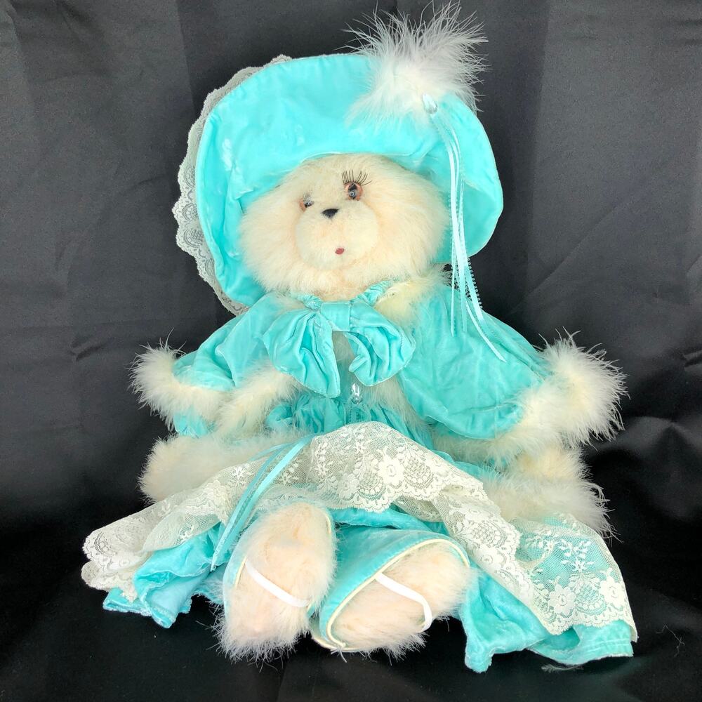 Tilly Collectibles Carlotta Cat White Plush Kitty Victorian Blue Dress VTG 1987 - Picture 1 of 10